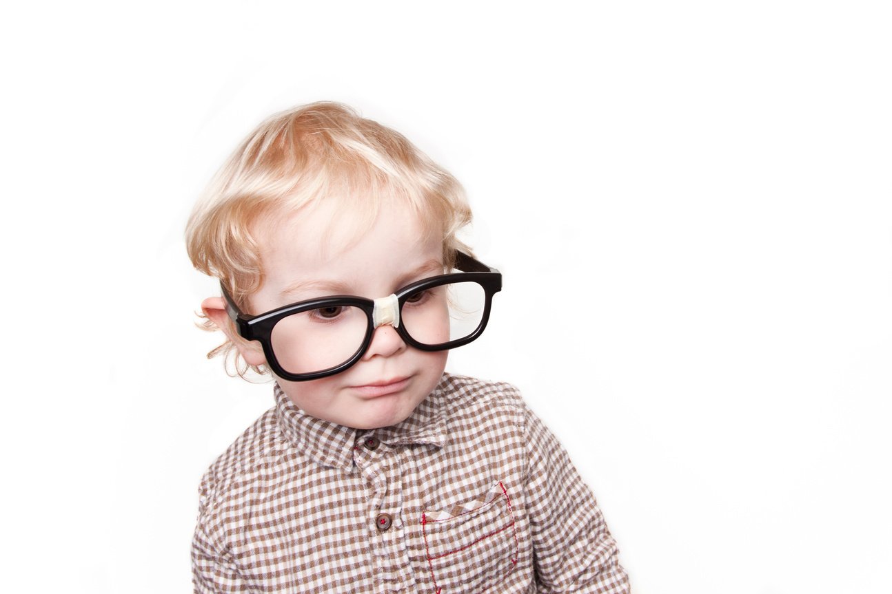 Nerdy Blond Toddler in Taped Glasses